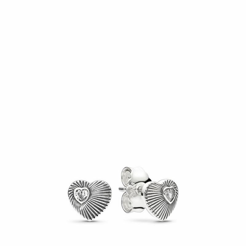 Pandora Vintage Heart Fans Stud Earrings - Sterling Silver/Cubic Zirconia - Canada | OK7039JS